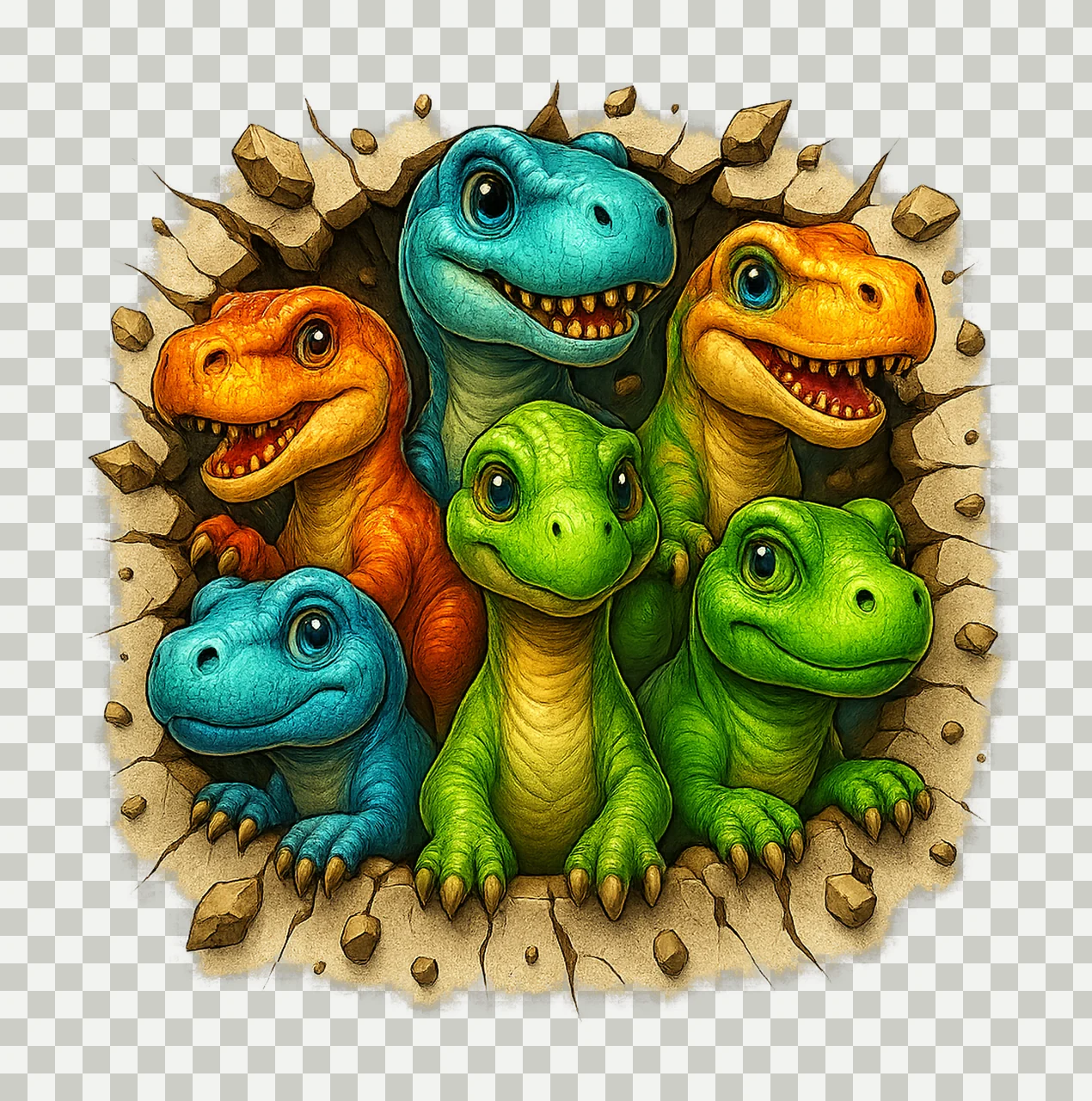 3D Dinosaurs Dinosaur Cute Kids Design Colorful Dino Artwork transparency and detail preview thumbnail