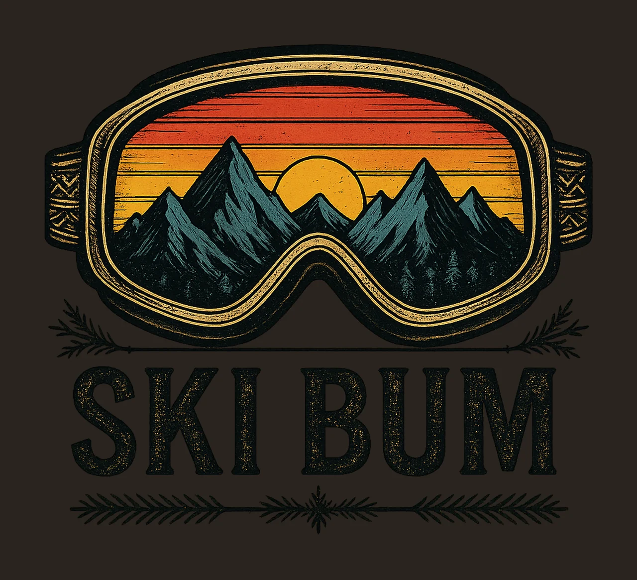Ski Bum Mountain Sunset Ski Goggles Design Winter Sports contrast preview thumbnail