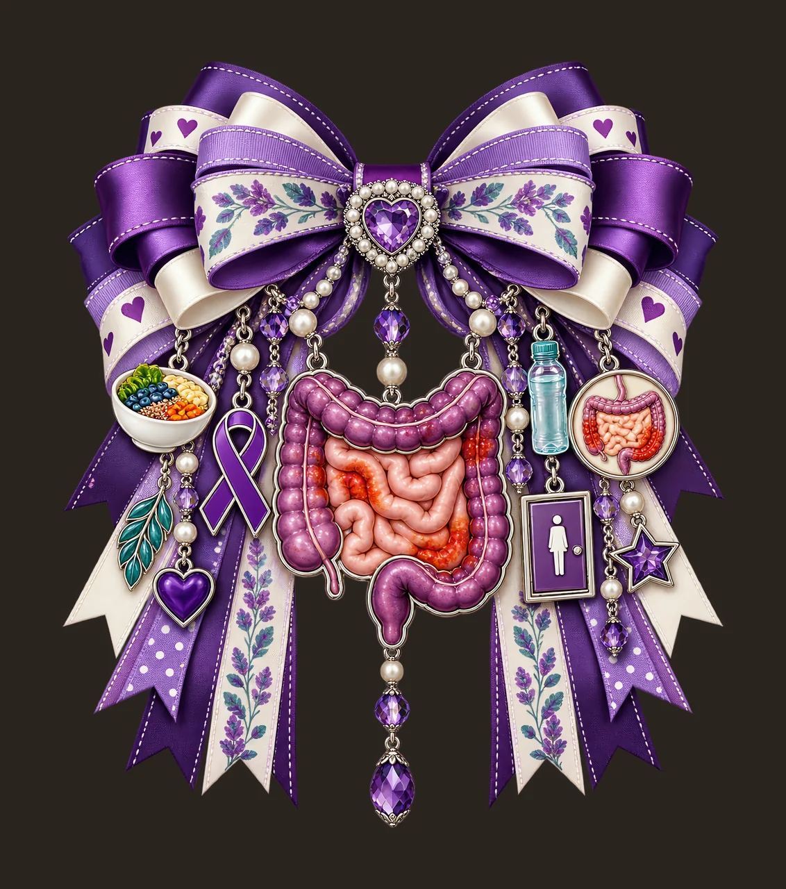 Crohns and Colitis Awareness PNG, Intestines and Colon Coquette Bow, No Text Sublimation Clipart, Transparent Digital Download contrast preview thumbnail