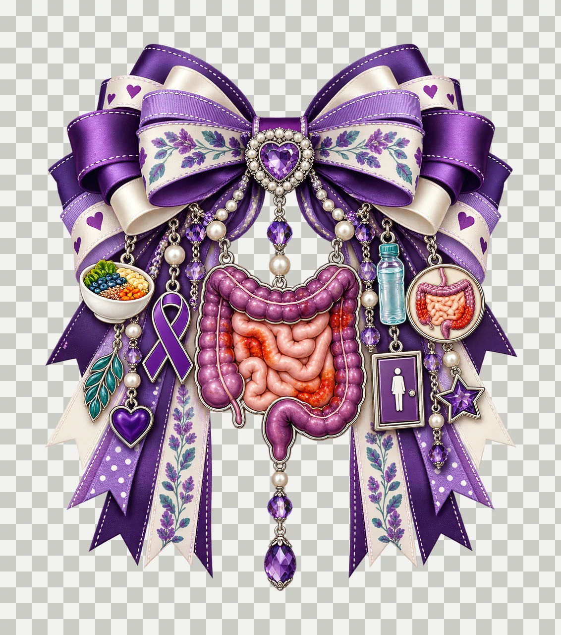 Crohns and Colitis Awareness PNG, Intestines and Colon Coquette Bow, No Text Sublimation Clipart, Transparent Digital Download transparency and detail preview thumbnail