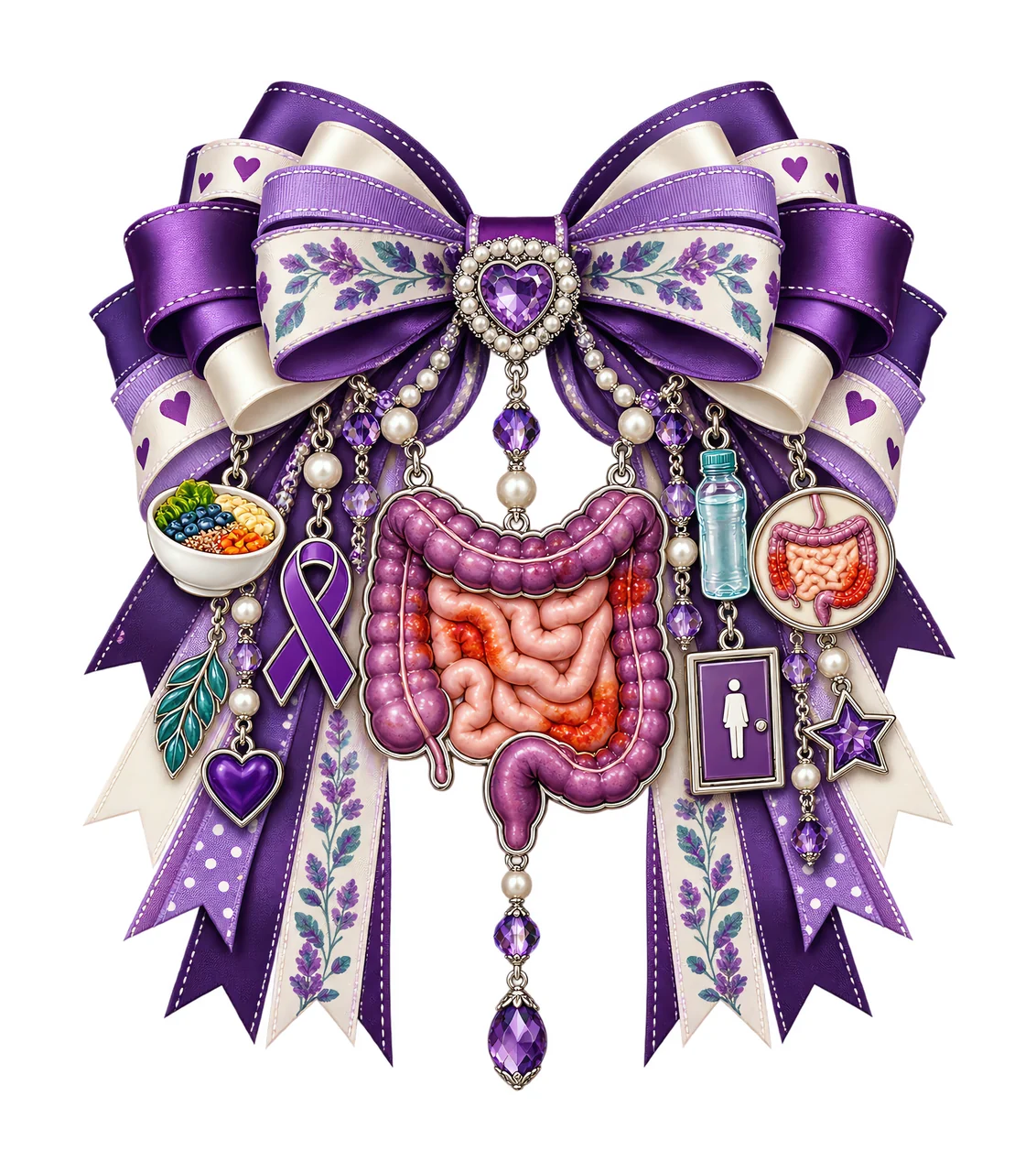 Crohns and Colitis Awareness PNG, Intestines and Colon Coquette Bow, No Text Sublimation Clipart, Transparent Digital Download