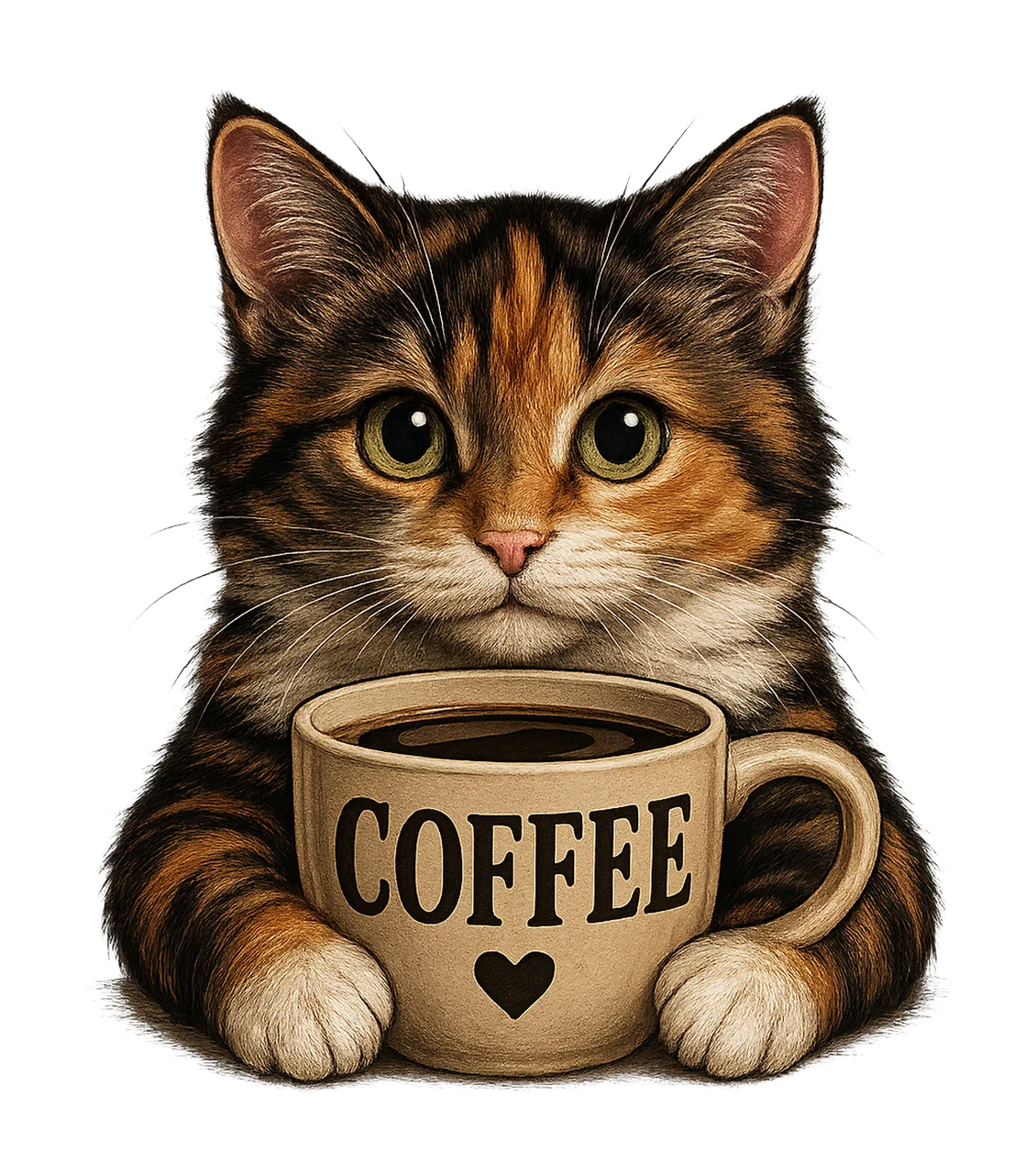 Cute Cat with Coffee Mug Coffee Cat Artwork Adorable Cat