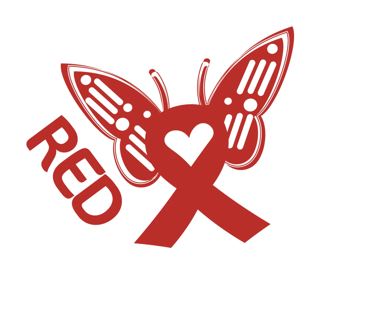 White Red Ribbon Week Text With Butterfly heart stars black