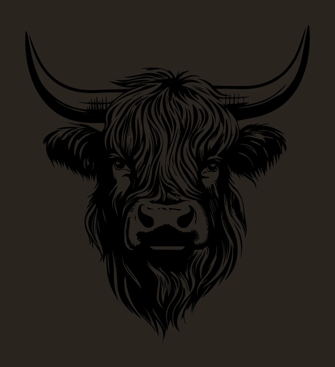 Long Horned Bull Head Graphic Illustration facing forward horns contrast preview thumbnail