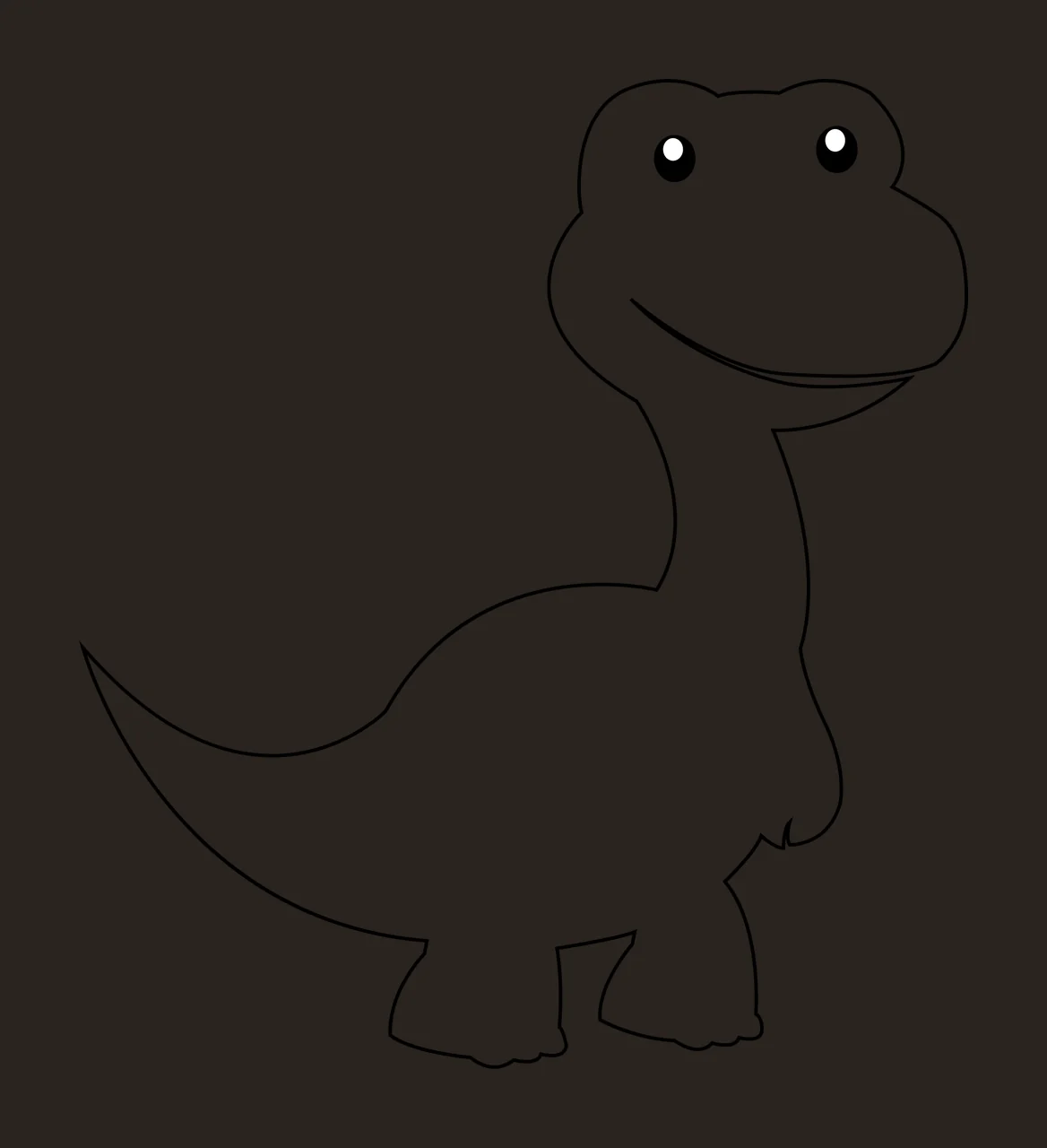 Dinosaur Line Art Standing Side head tail feet black white contrast preview thumbnail