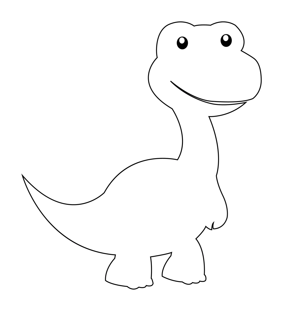 Dinosaur Line Art Standing Side head tail feet black white