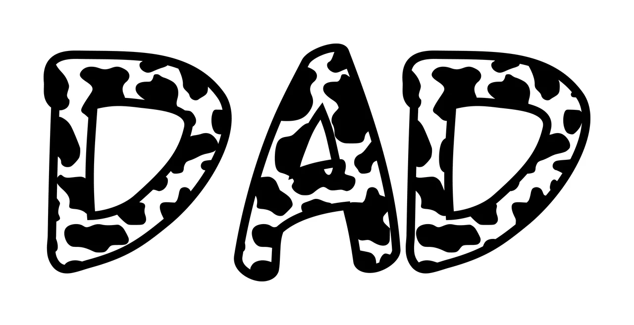 Cow Dad Text With Print Pattern lettering black white plain