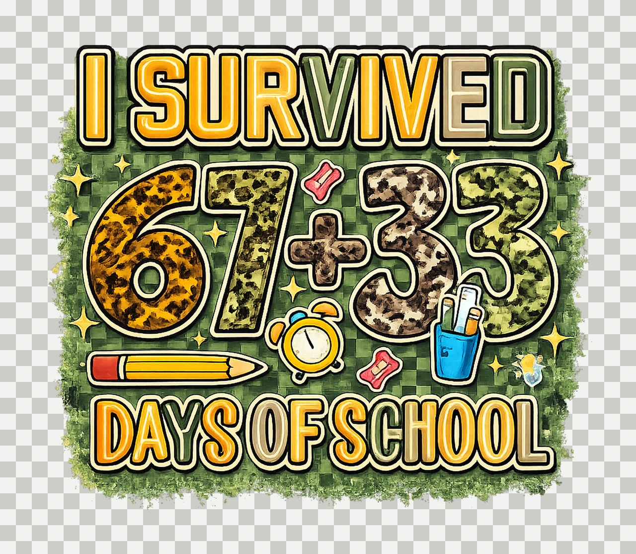 Survived 100 Days Of School Funny Camo Design 67 Days Meme transparency and detail preview thumbnail