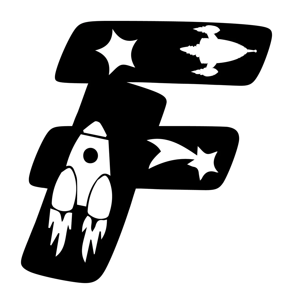 Space F Letter Decorated With Objects Star