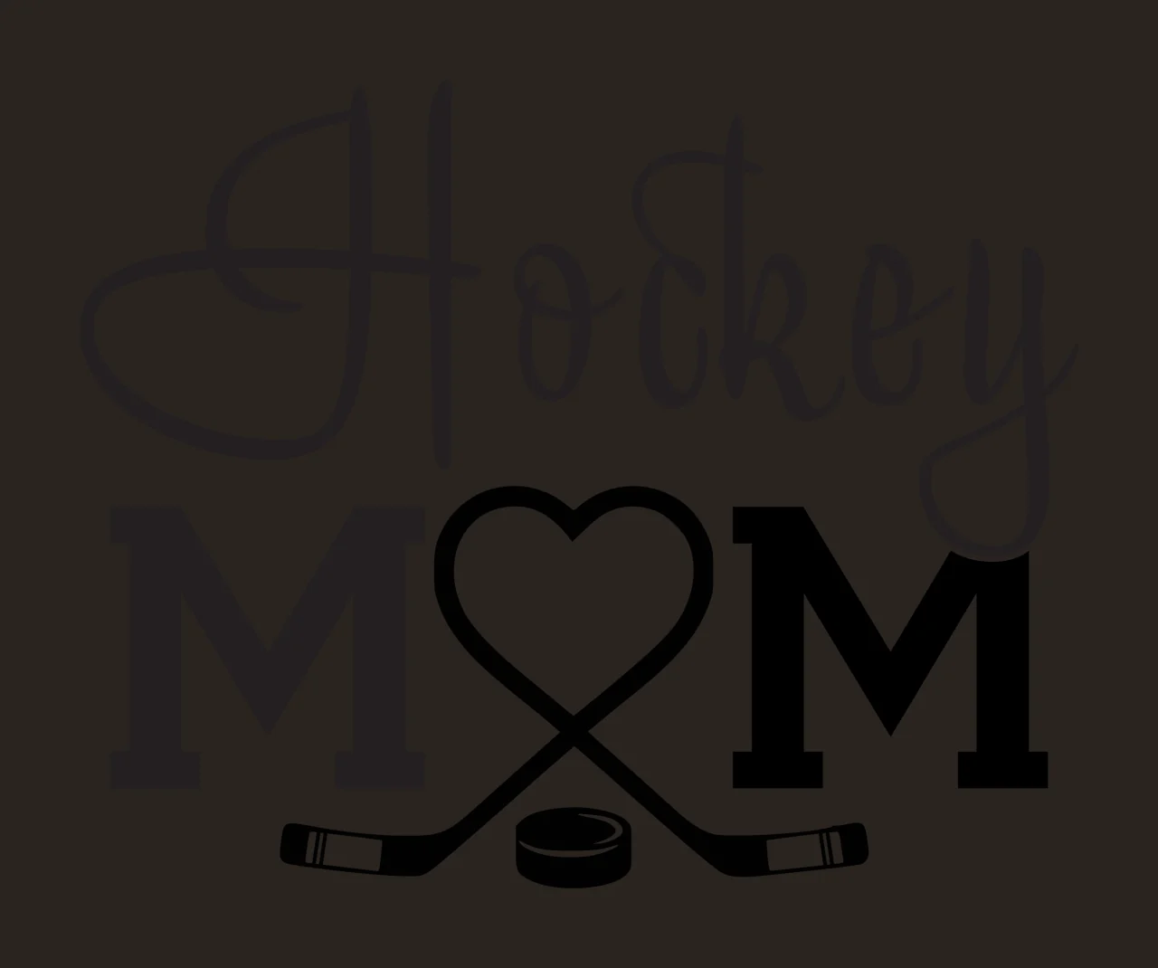 Hockey MOM Hockey Mom decal design with Hockey text in cursive script, MOM text in bold block letters, Heart-shaped hockey stick and Two crossed hockey sticks in black and white contrast preview thumbnail