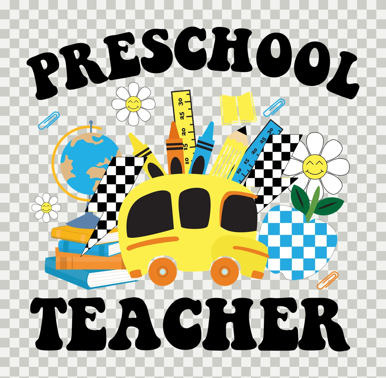 Typography With School Items globe books apple flowers paperclips transparency and detail preview thumbnail