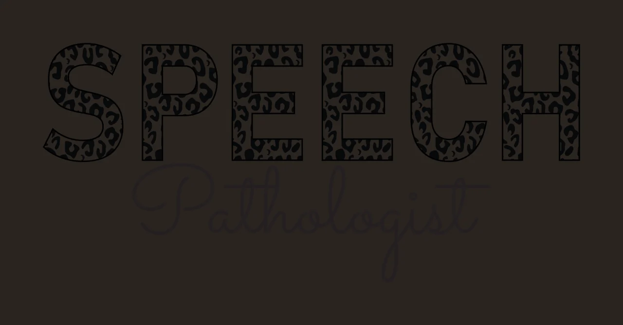 SPEECH Pathologist Typography Design with leopard print text and cursive script lettering in black and white contrast preview thumbnail