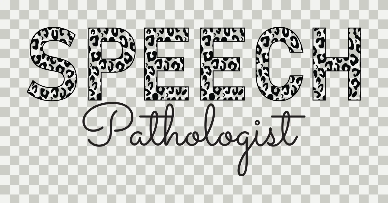 SPEECH Pathologist Typography Design with leopard print text and cursive script lettering in black and white transparency and detail preview thumbnail