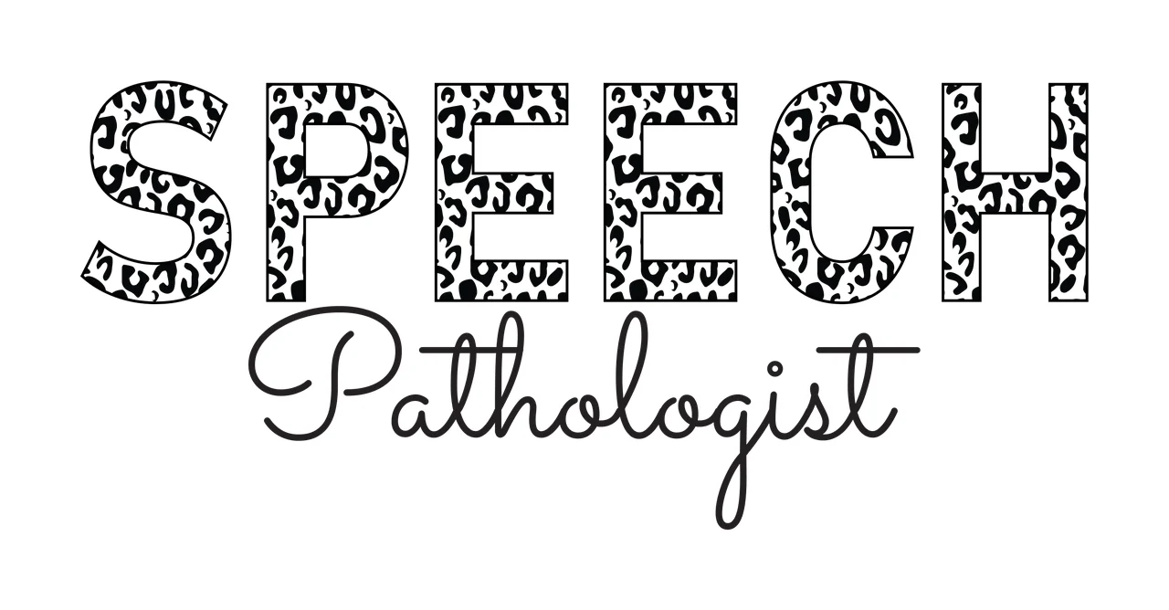 SPEECH Pathologist Typography Design with leopard print text and cursive script lettering in black and white