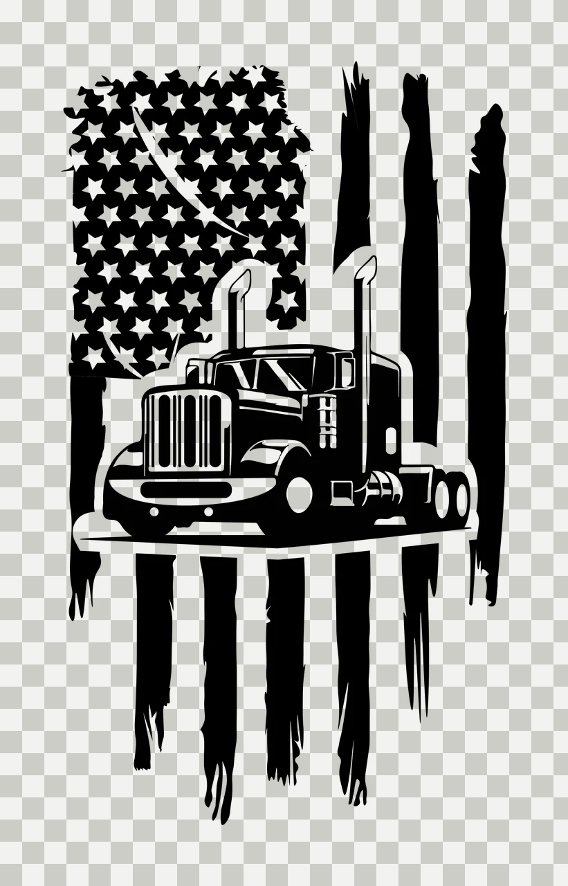 Semi Truck Flag Distressed parked stars stripes graphic black transparency and detail preview thumbnail