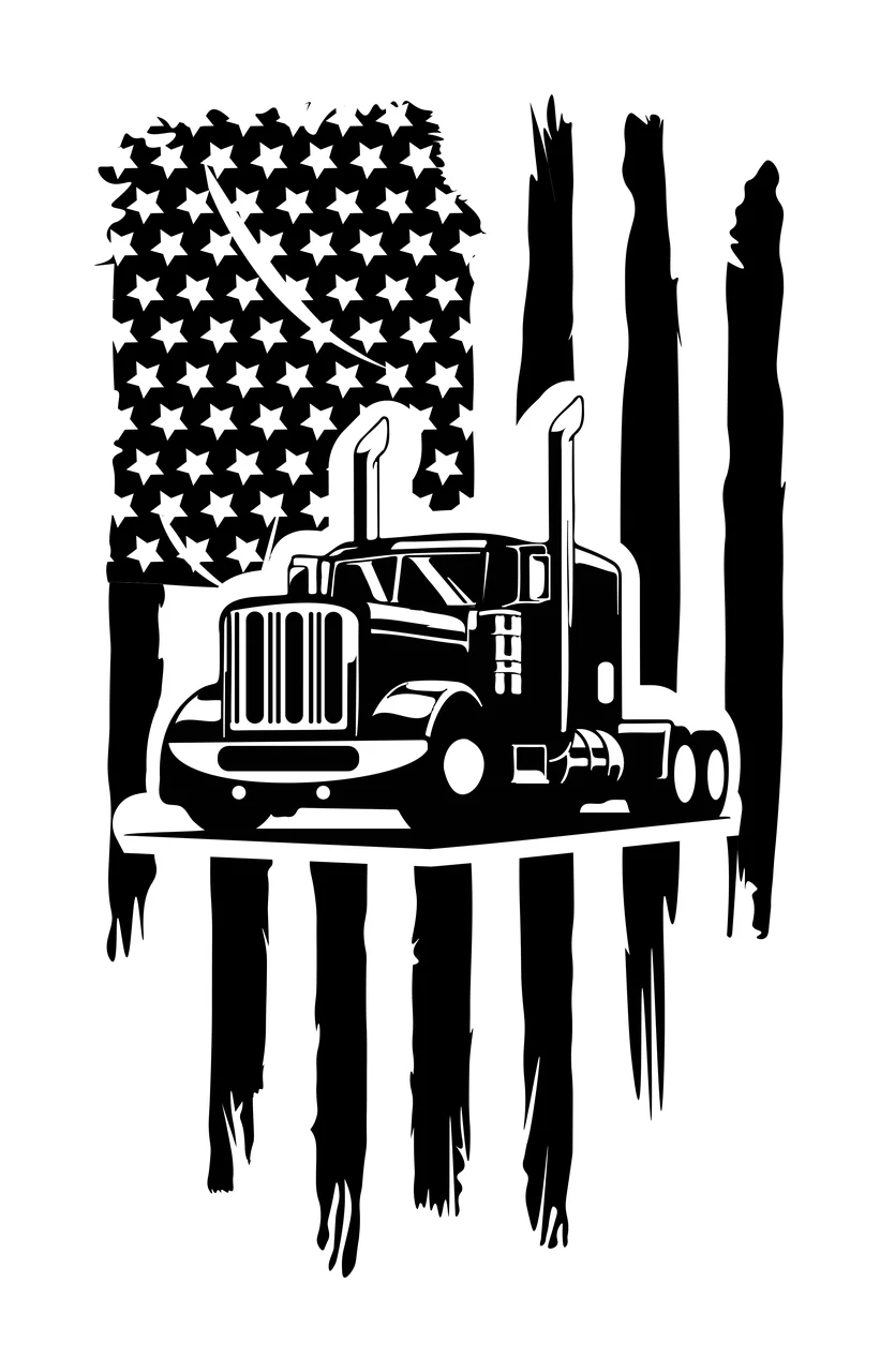 Semi Truck Flag Distressed parked stars stripes graphic black