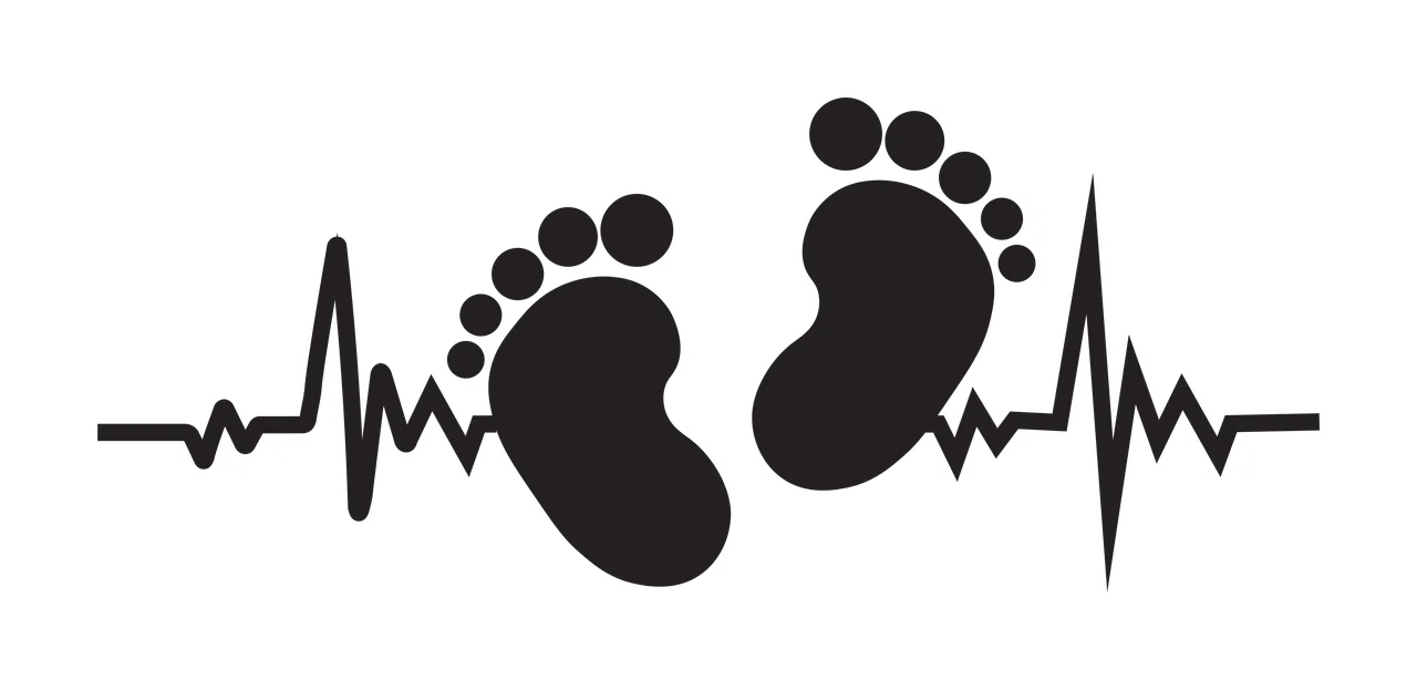 Two Baby Footprints With A Black Line Heart heartbeat rhythm
