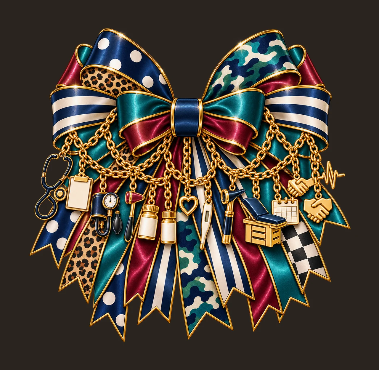 Physician Assistant Bow Charm PNG, Gold Chain Charms, Transparent Sublimation Design, Digital Download contrast preview thumbnail