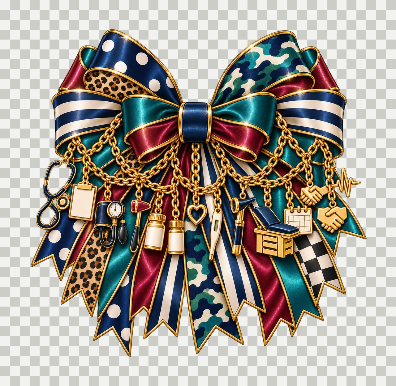 Physician Assistant Bow Charm PNG, Gold Chain Charms, Transparent Sublimation Design, Digital Download transparency and detail preview thumbnail