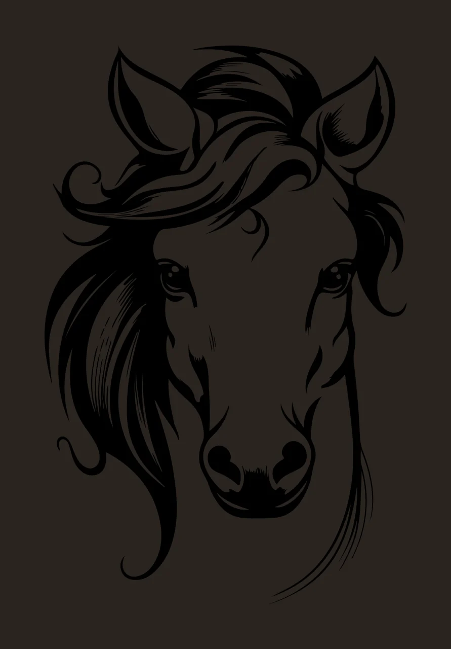 Horse Head Front View Graphic Illustration Facing Mane Ears contrast preview thumbnail