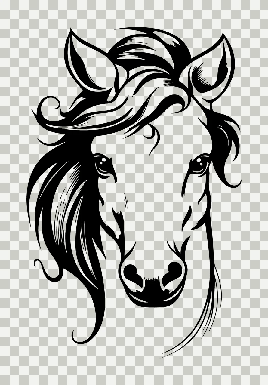 Horse Head Front View Graphic Illustration Facing Mane Ears transparency and detail preview thumbnail