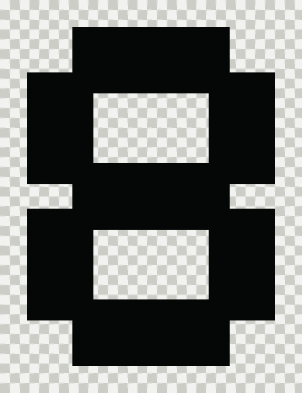 Number 8 Pixel Art Style Black Numeral Eight white typography transparency and detail preview thumbnail
