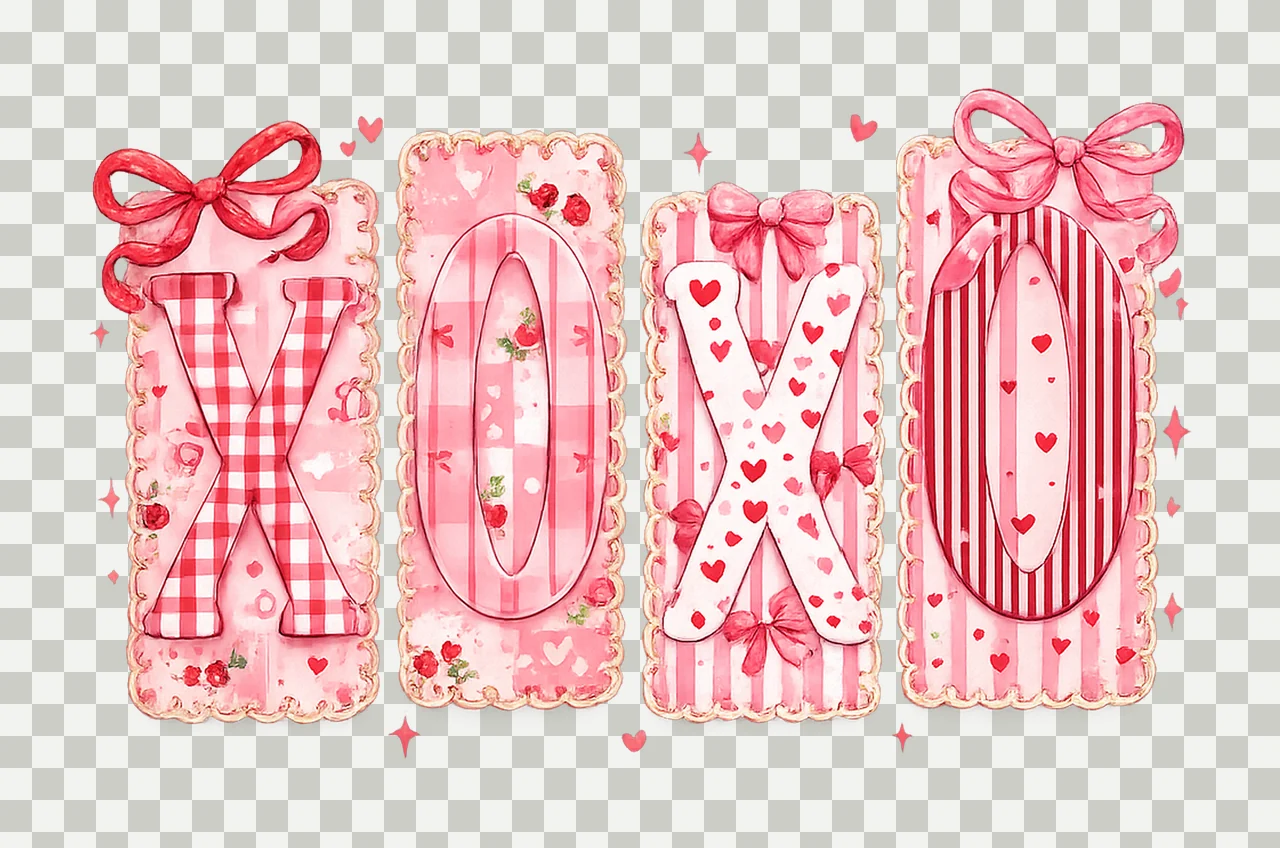 Preppy XOXO Valentine Pink Red Heart Coquette Design Retro transparency and detail preview thumbnail