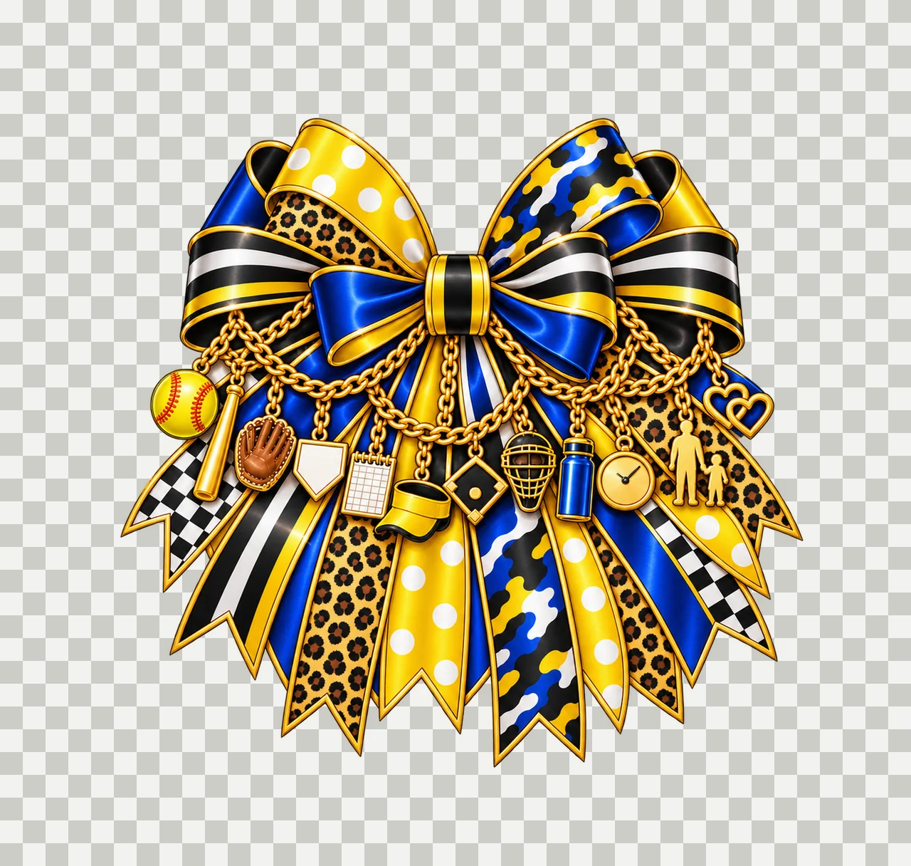 Softball Dad Bow Charm PNG, Gold Chain Charms, Transparent Sublimation Design, Digital Download transparency and detail preview thumbnail