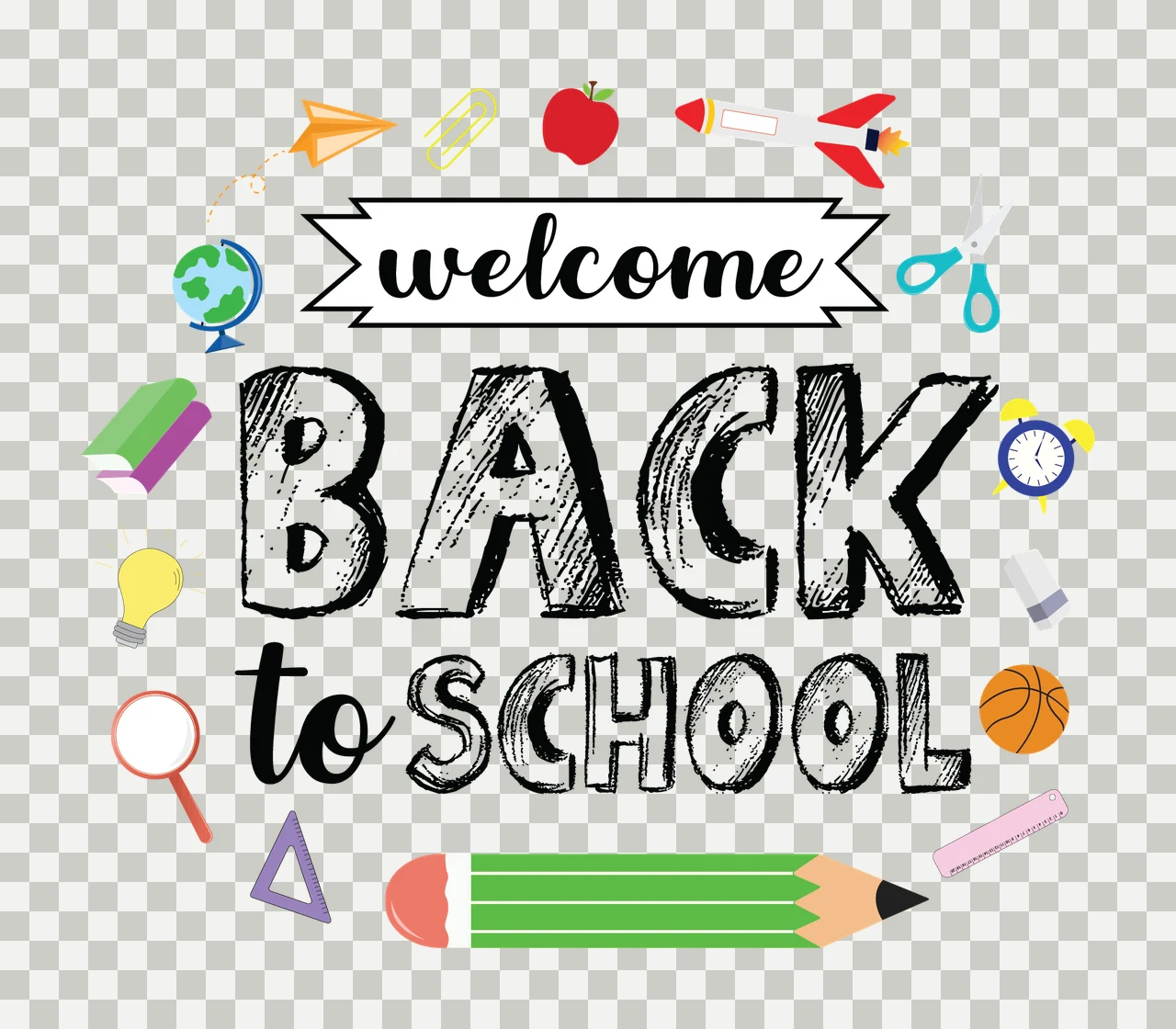 Back To School Typography Supply Icons pencil scissors globe transparency and detail preview thumbnail