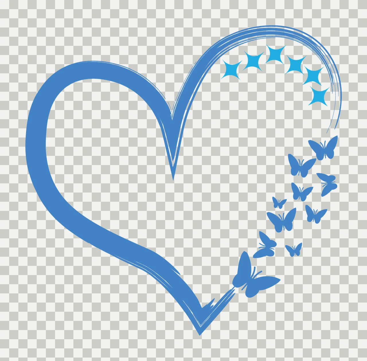 Heart Outline With Flying Butterflies stars line art black transparency and detail preview thumbnail