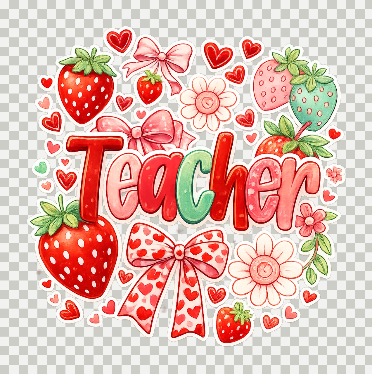 Preppy Teacher Strawberry Glitter Cute Floral Design transparency and detail preview thumbnail