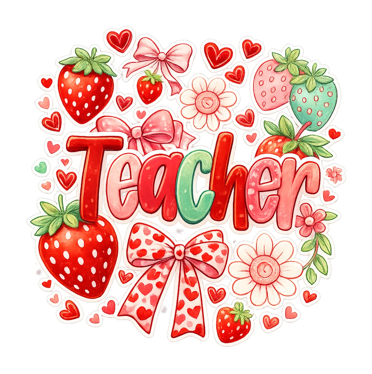 Preppy Teacher Strawberry Glitter Cute Floral Design