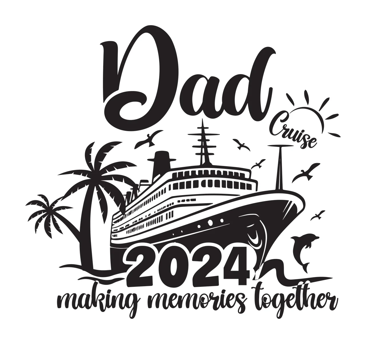 Cruise Ship Illustration cruising palm trees birds sun Variation