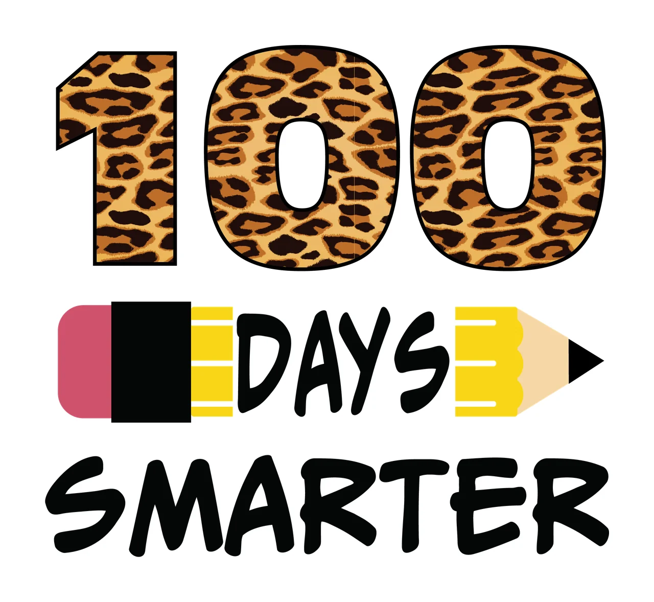 100 Days Smarter Pencil Icon Text number black white education