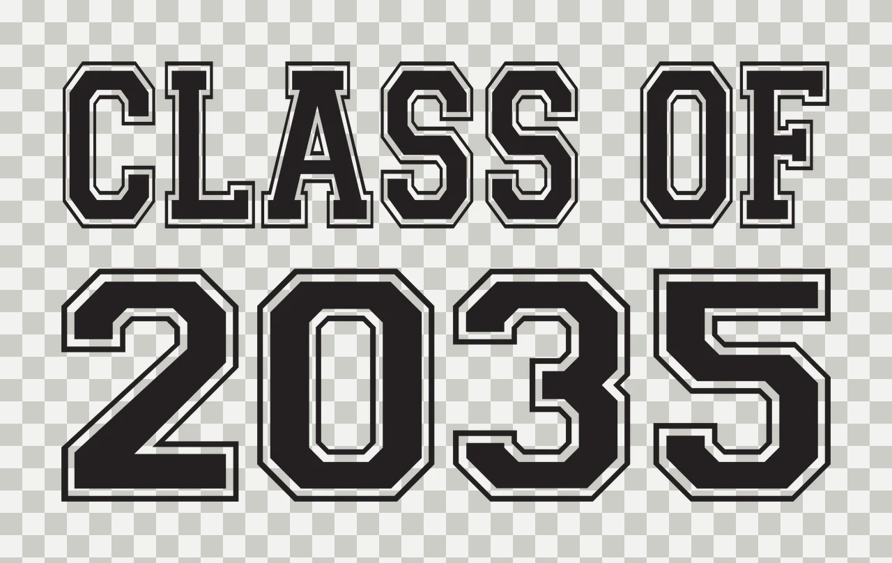 CLASS OF 2035 Typography Design with black block letters with white outline transparency and detail preview thumbnail