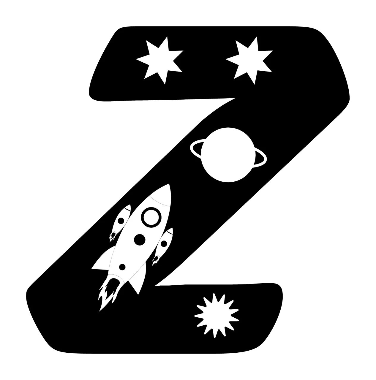 Space Letter Z Enclosing With Stars And Planet