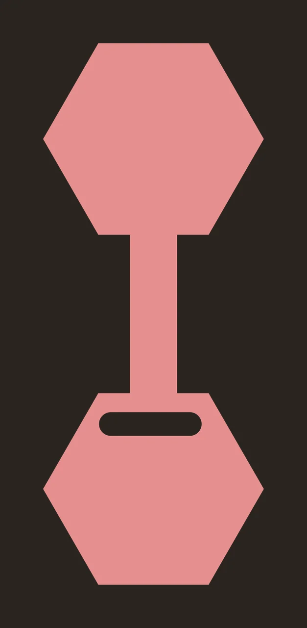 Pink dumbbell icon Illustration with pink hexagonal weights, central bar and white handle cutout contrast preview thumbnail