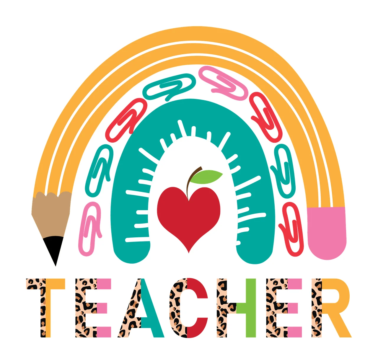 Rainbow Teach With Paper Clips decorated clip apple heart black