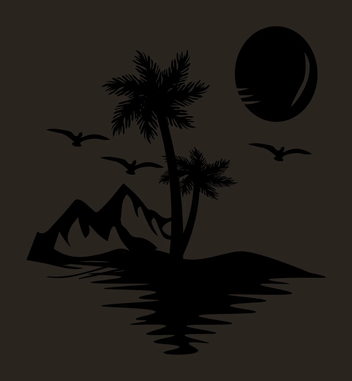 Palm Trees Mountains And Sun Silhouette landscape birds water contrast preview thumbnail