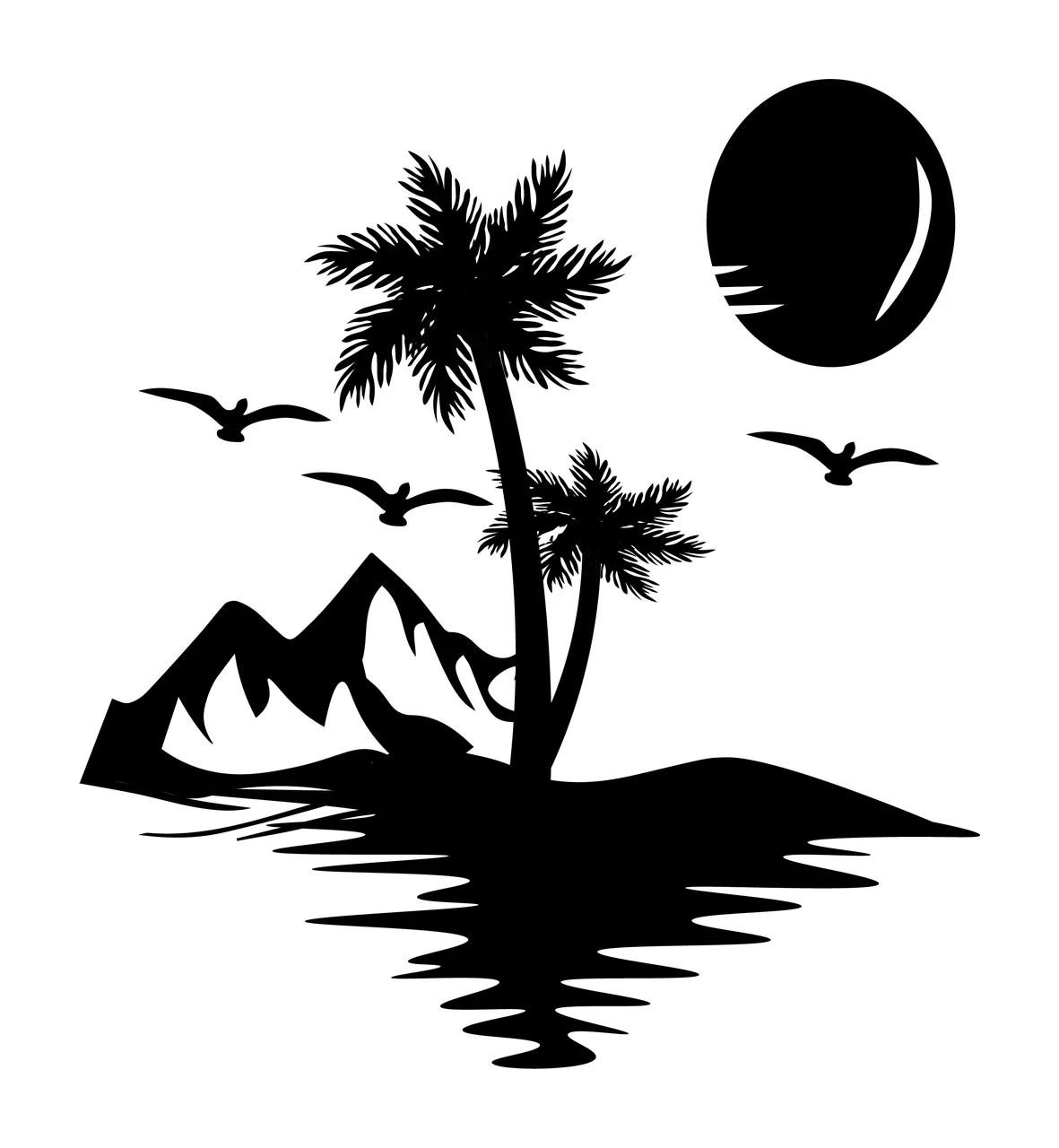 Palm Trees Mountains And Sun Silhouette landscape birds water