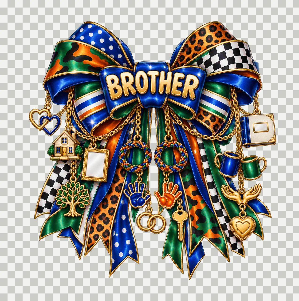 Brother Bow Charm PNG, Gold Chain Charms, Transparent Sublimation Design, Digital Download transparency and detail preview thumbnail