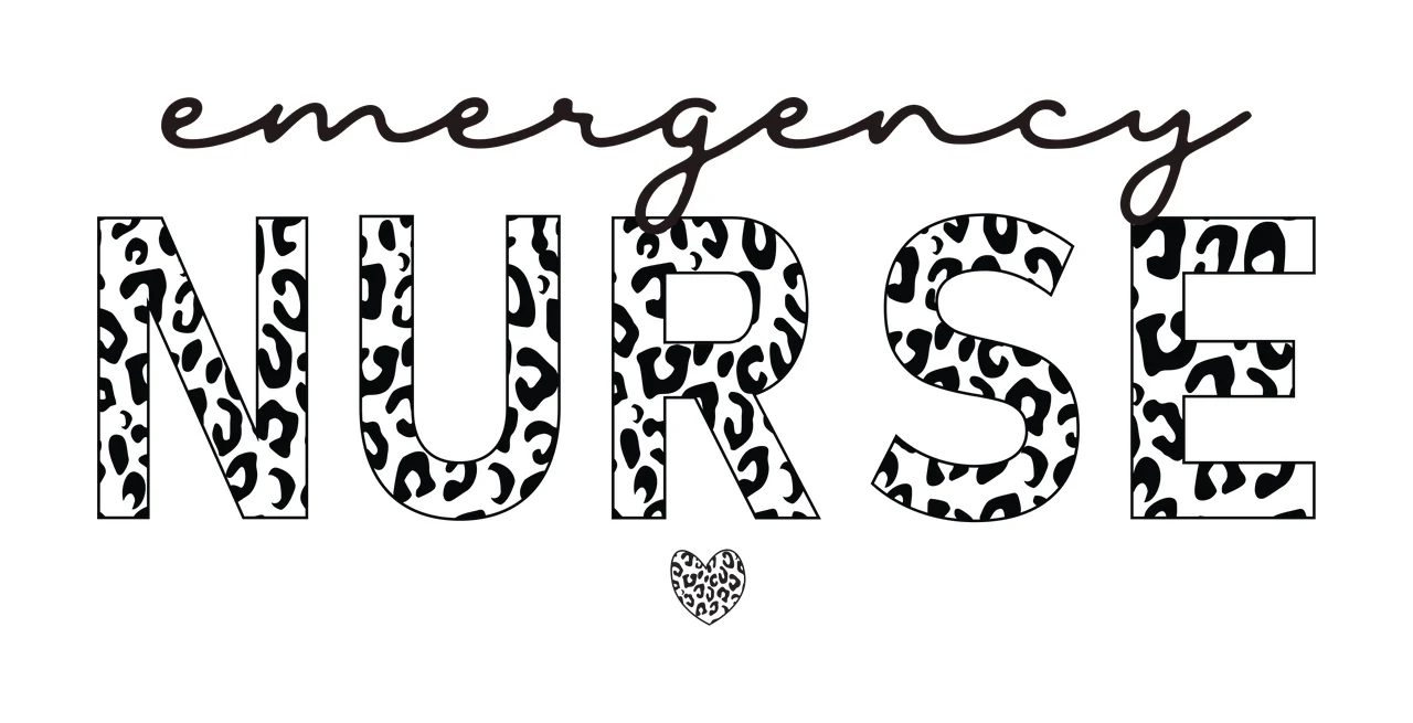 Emergency Nurse Text With Leopard Print Pattern written heart