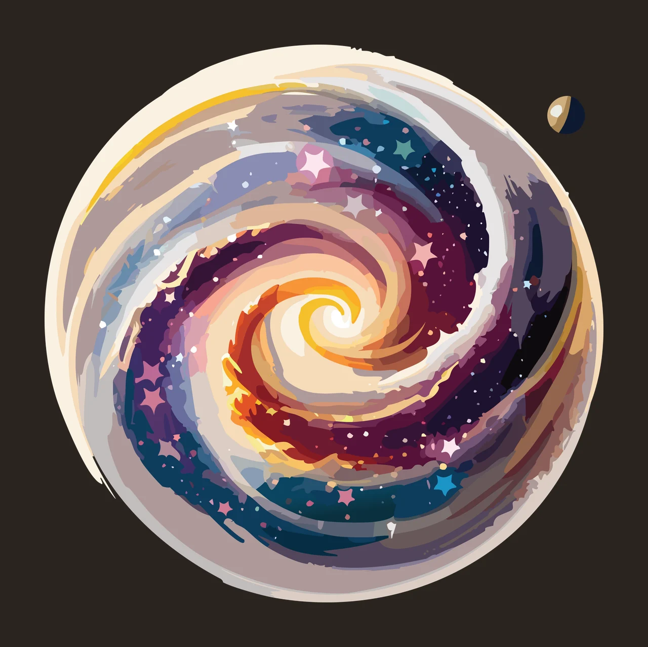 Black Swirl Circle With Small Satellite rotating dot line art contrast preview thumbnail