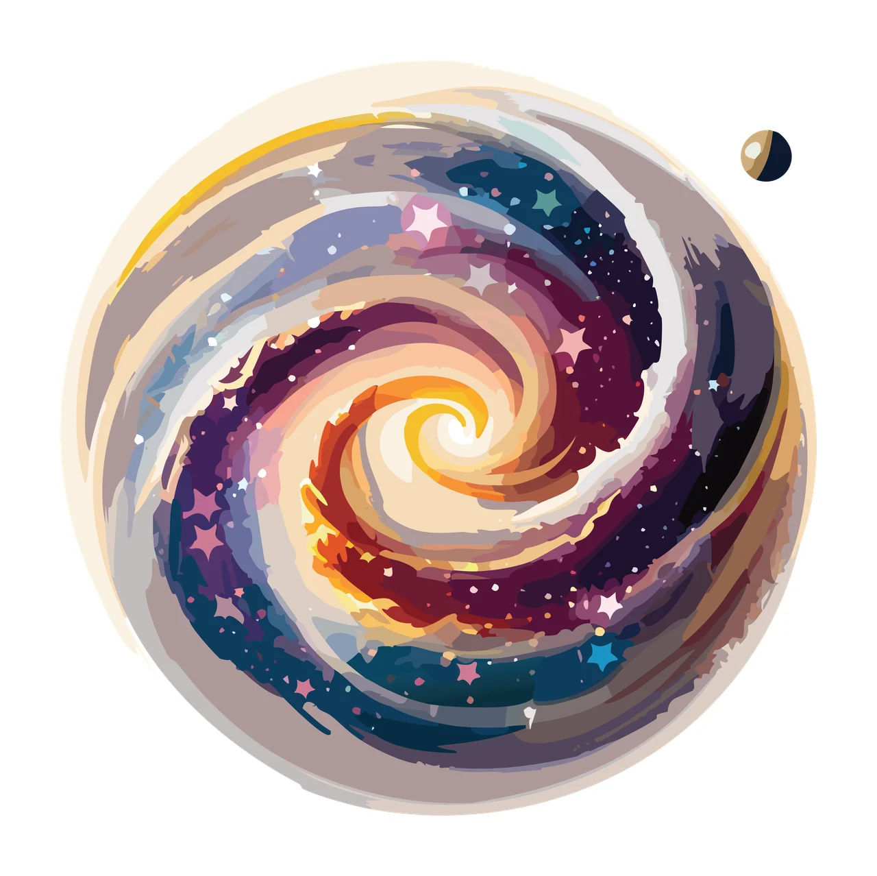 Black Swirl Circle With Small Satellite rotating dot line art