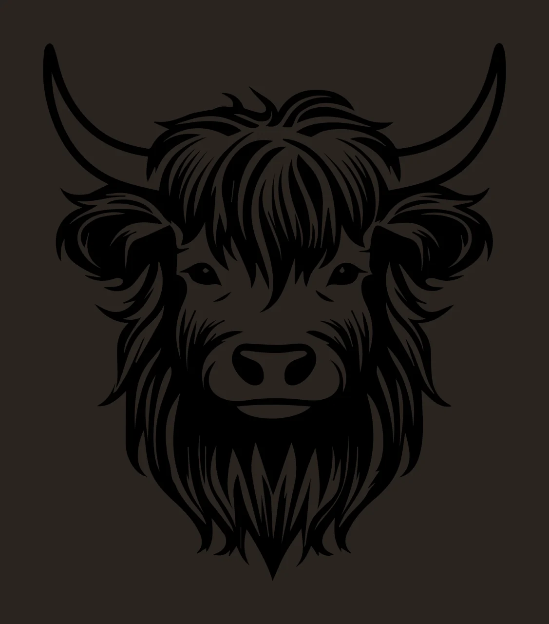 Highland Cattle Head With Large Horns shaggy hair black white contrast preview thumbnail