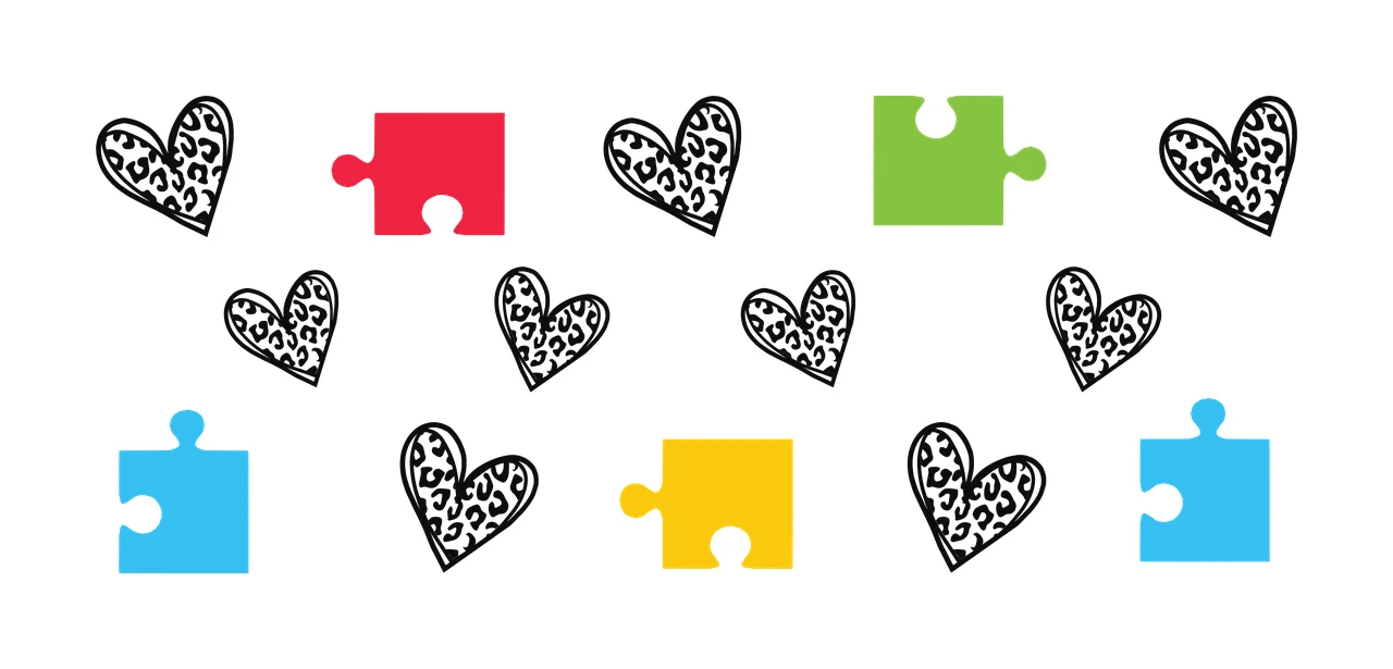 Can Glass Wrap Hearts And Puzzle Pieces Pattern shapes animal print