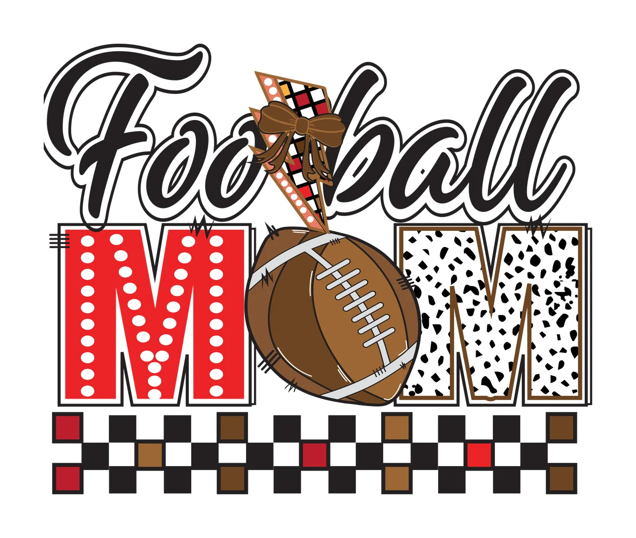 Football Mom Text And Ball Graphic display lightning bolt checkerboard