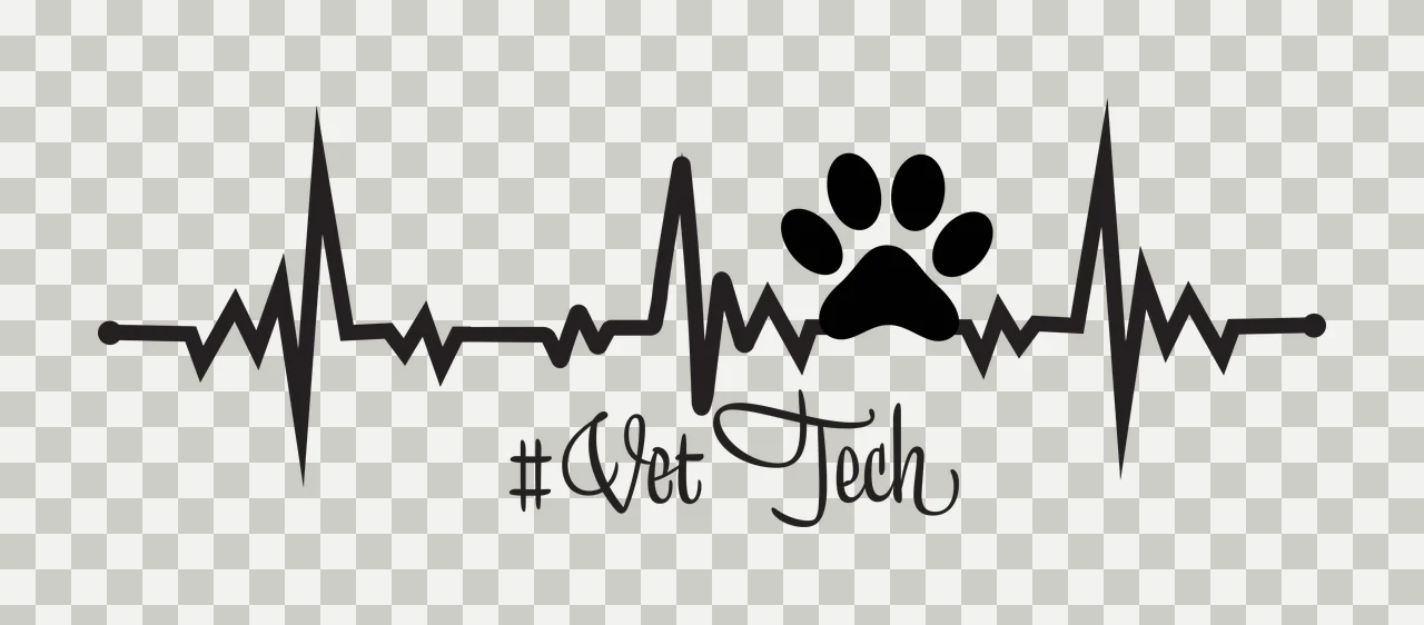 #Vet Tech Typography Design with black ECG line, black paw print and Vet Tech text in white transparency and detail preview thumbnail