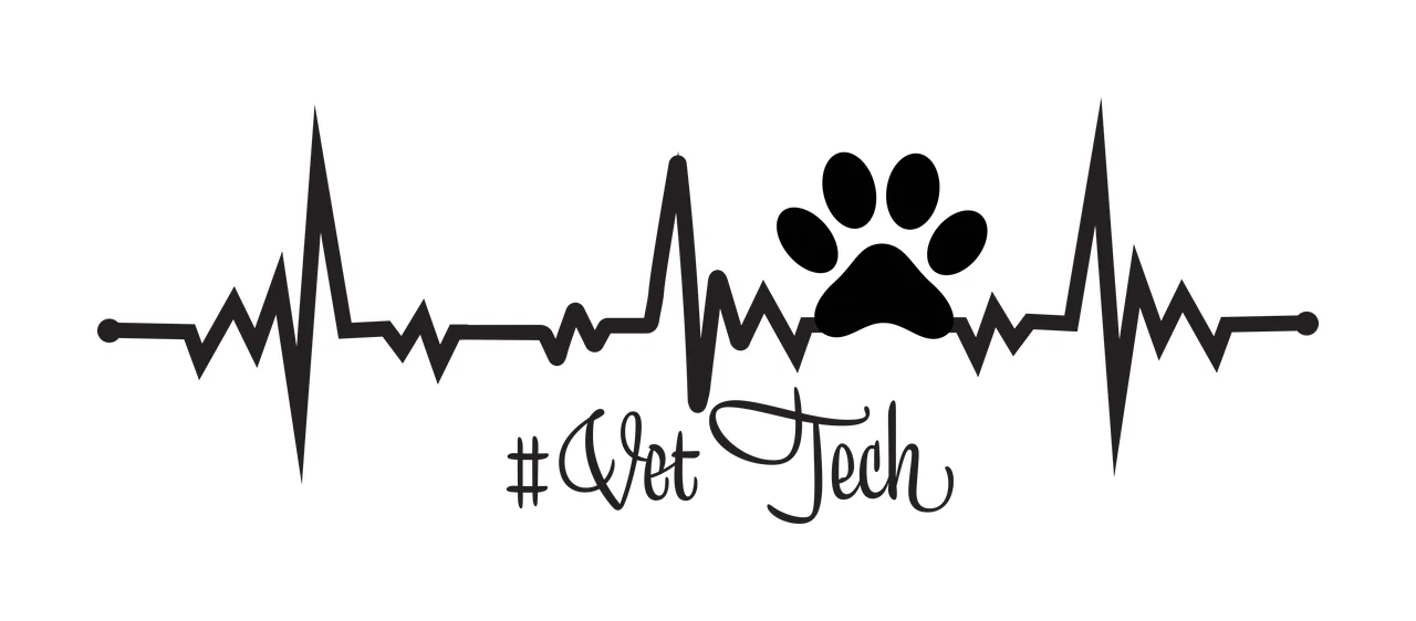 #Vet Tech Typography Design with black ECG line, black paw print and Vet Tech text in white