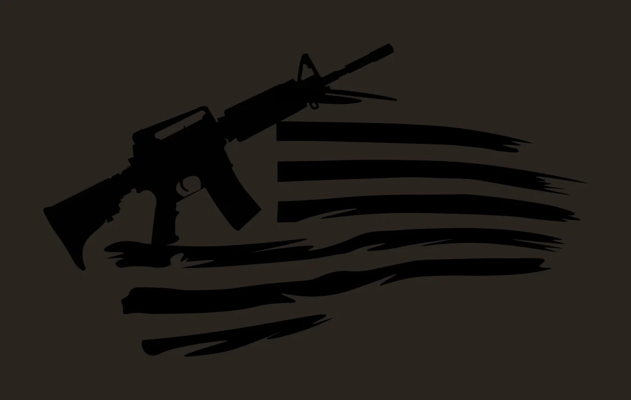 Black Silhouette Of A Rifle Over Stylized Flag gun stripes contrast preview thumbnail